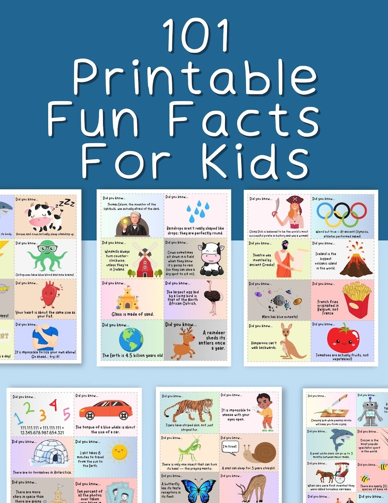 100 Printable Fun Fact Cards for Kids, Instant Download Fun Fact Cards ...