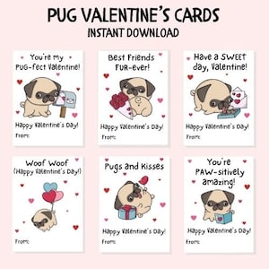 Printable Pug Valentine's Day Cards, Classroom Valentine's Day Cards ...
