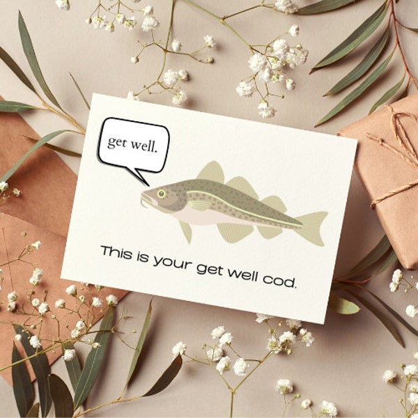 PRINTABLE Get Well Card, Digital Download Get Well Card, Funny Cod Get Well Card For Him/For Her, 7x5 6x4 PDF