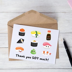 Carte de remerciement imprimable, carte de remerciement en téléchargement numérique, carte de remerciement mignon sushi drôle pour lui/pour elle, 7 x 5 6 x 4 PDF