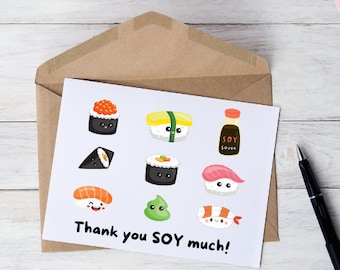 PRINTABLE Thank You Card, Digital Download Thank You Card, Cute Funny Sushi Thank You Card For Him/For Her, 7x5 6x4 PDF