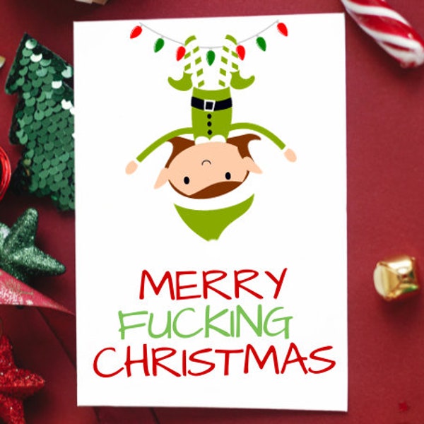 PRINTABLE Christmas Card, Digital Download Elf Christmas Card, Cute Christmas Card Printable, Rude Christmas Cards PDF