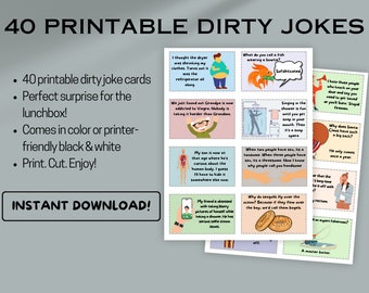 40 Printable Dirty Joke Lunchbag Cards For Adults Only, Instant Download Joke Cards for Husband, Digital Download Dad Jokes for Lunches