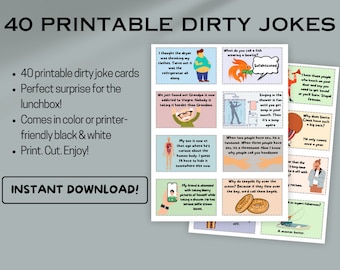 40 Printable Dirty Joke Lunchbag Cards For Adults Only, Instant Download Joke Cards for Husband, Digital Download Dad Jokes for Lunches