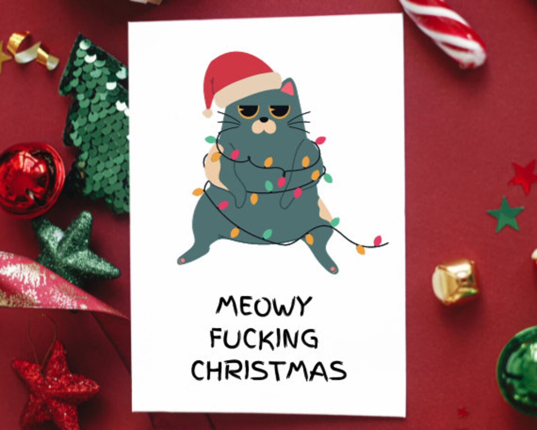 PRINTABLE Funny Christmas Card, Digital Download Cat Christmas Card ...