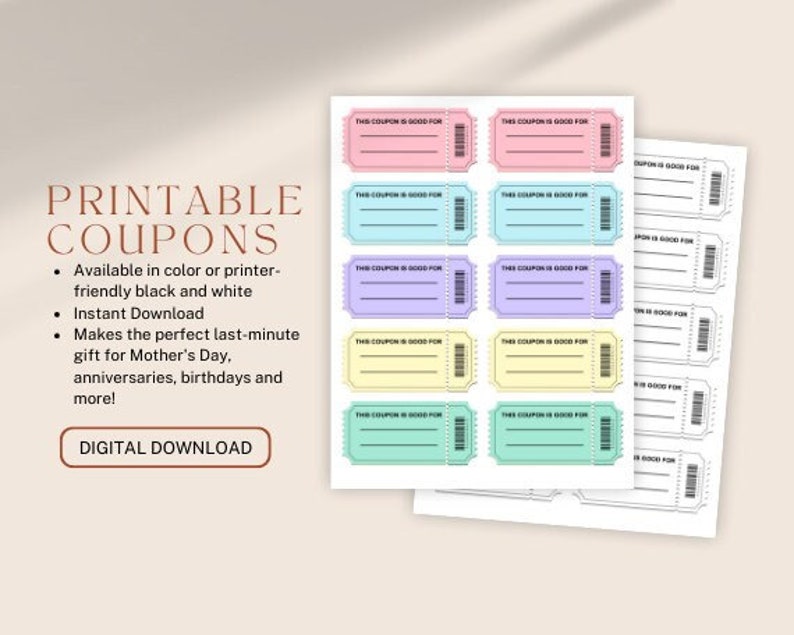 PRINTABLE Blank Coupon Book, Digital Download Coupon Forms, Printable ...