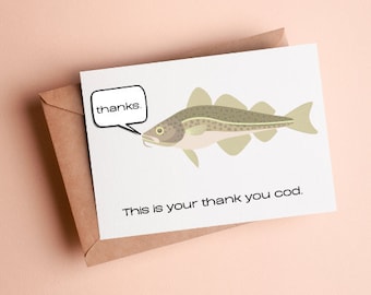 PRINTABLE Thank you Card, Digital Download Thank you Greeting Card, Funny Thank You Card For Him/For Her, Funny Fish Card 7x5 6x4 PDF