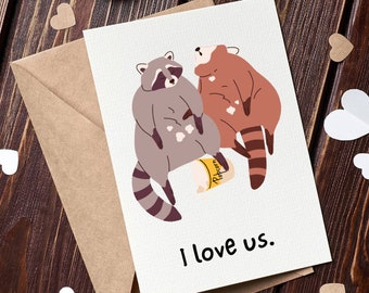 PRINTABLE Anniversary Card, Digital Download Valentine's Day Card, Cute Racoon Couple's Card For Him/For Her, 5x7 4x6 PDF
