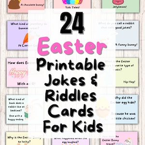 24 blagues de Pâques à imprimer pour enfants, blagues de Pâques pour enfants dans un sac à lunch, cartes de blagues téléchargeables, cartes de devinettes pour déjeuners d'enfants