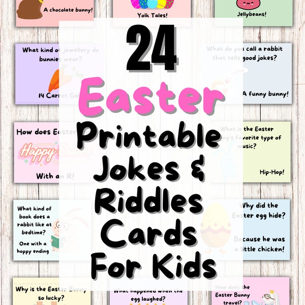 24 Printable Kids Easter Jokes, Kids Easter Lunch Bag Joke Cards, Downloadable Joke Cards, Riddle Cards for Kids Lunches