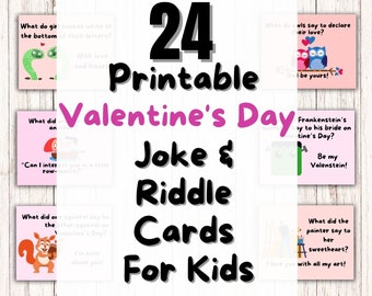 24 Printable Kids Valentine's Day Jokes, Kids Valentine's Day Lunch Bag Joke Cards, Downloadable Joke Cards, Riddle Cards for Kids Lunches