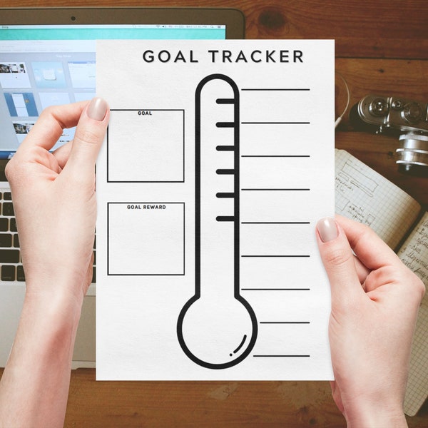 Printable Goal Tracker, Simple Thermometer Chart Tracker, Minimalist Goal Printable, Printable Thermometer, Digital Download Printable