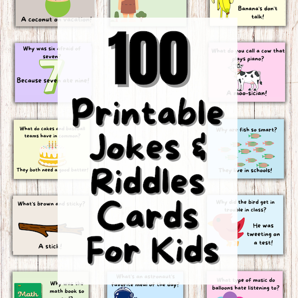 100 Printable Joke Lunchbag Cards For Kids, Instant Download Kids Joke Cards, Riddle Cards for Kids Lunches, Digital Download Jokes for Kids