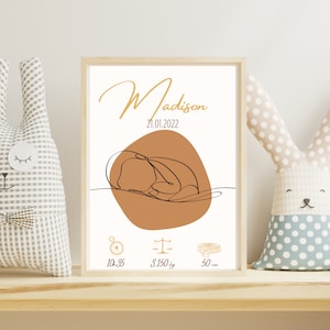 Poster personalizzato per bambini - Data e ora di nascita, peso, altezza - Nomi dei bambini