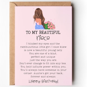 Niece Heartfelt Birthday Card |  4 OPTIONS HAIR/SKIN | To My Beautiful Niece Sentimental Thoughtful Gift Niece 5x7 Keepsake Niece Bday Card
