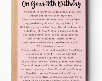 18th Birthday Card, For Daughter, Eighteen Bday Card, 18th Birthday Gift For Daughter | Thoughtful 18 years Old Birthday Keepsake 2 COLORS
