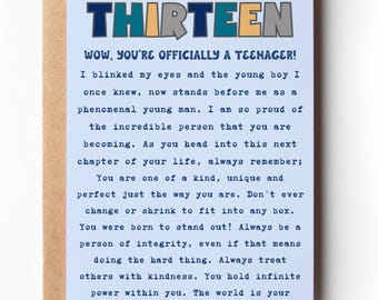 13 Birthday Card for Son | Thirteen Card Grandson, Nephew LARGE 5x7 Sentimental 13th Bday Milestone Keepsake Card for Boy, Teenager