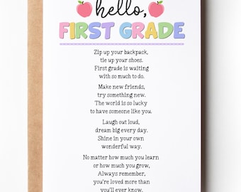 1st Grade Girl Back to School Poem Card | First Grade Keepsake Greeting Card | LARGE 5X7 | First Day of School | For Daughter, Granddaughter