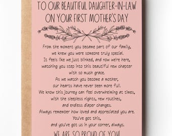 Happy 1st Mother's Day Daughter in Law | First Mother's Day Card From Parents In Law, New Mom Mothers Day | Sentimental LARGE Keepsake Card