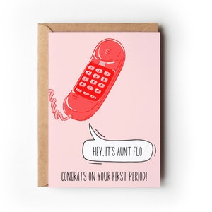 Hey, it&#39;s Aunt Flo | Funny First Period Card | | First Period Gift for Her, Daughter, Granddaughter, Niece, Sister