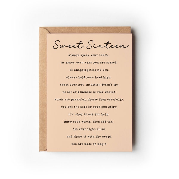 Sweet 16 Birthday Card, Daughter Sweet Sixteen Birthday Card, 16th Birthday Gift, Granddaughter, Niece Sweet 16 Card