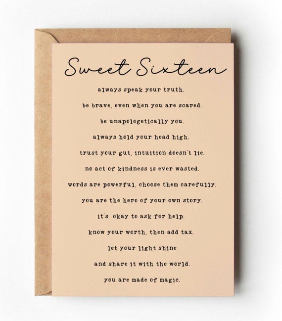 Sweet 16 Birthday Card, Daughter Sweet Sixteen Birthday Card, 16th Birthday Gift, Granddaughter, Niece Sweet 16 Card 5x7 LARGE Keepsake Card