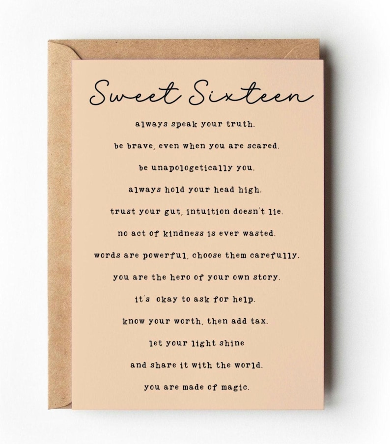 Sweet 16 Birthday Card, Daughter Sweet Sixteen Birthday Card, 16th Birthday Gift, Granddaughter, Niece Sweet 16 Card 5x7 LARGE Keepsake Card image 1