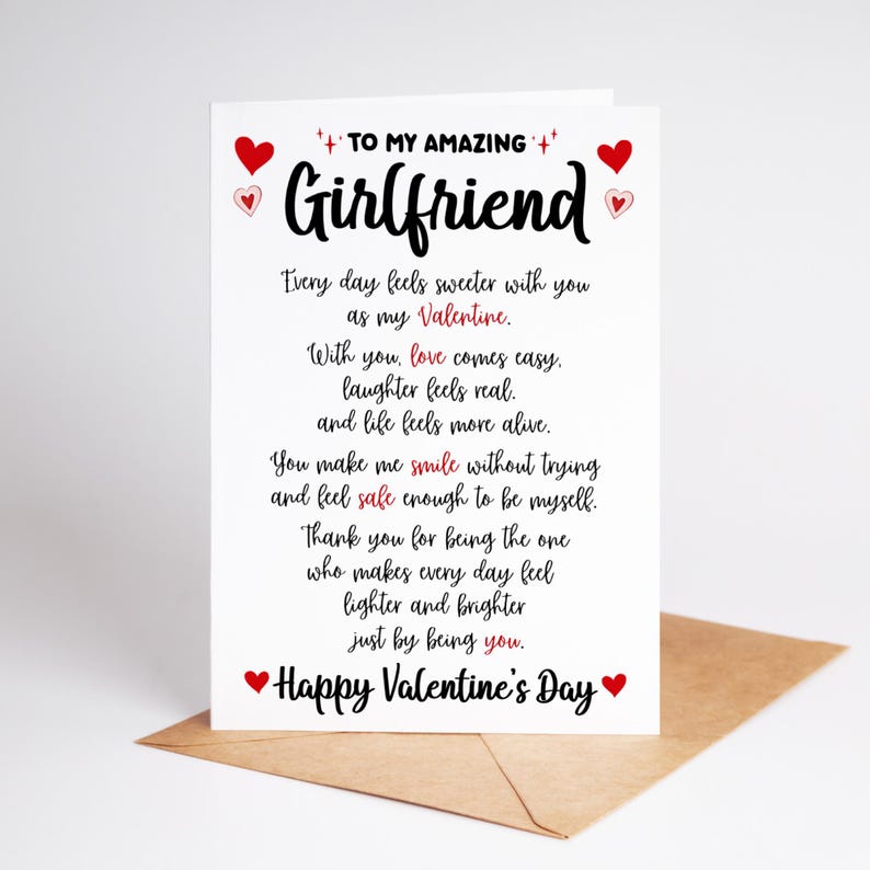 Girlfriend Script Girlfriend Valentine Card | Romantic Valentine Love Card | LARGE 5x7 ...