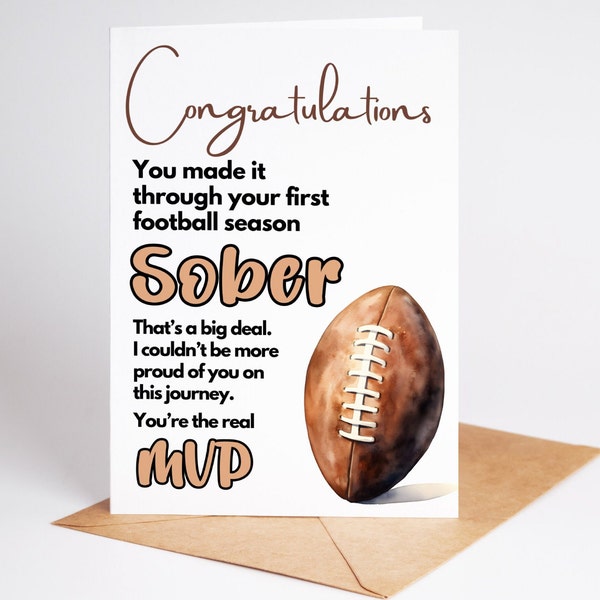 First Sober Football Season, You're the Real MVP | Congratulations | Sobriety Card for Man, Husband, Dad | Recovery Gifts Support