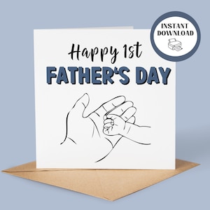 1ère carte imprimable pour la fête des pères, carte Happy Fathers New papa | Premier voeux bien pensé sur la place de la fête des pères | 2 tailles incluses 4 x 4 po. et 5 x 5 po.