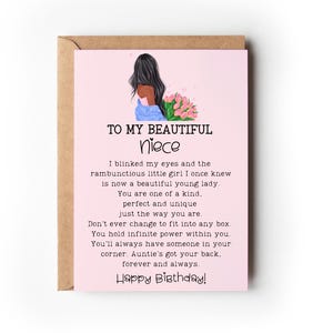 Niece Heartfelt Birthday Card | 4 OPTIONS HAIR/SKIN | to My Beautiful ...