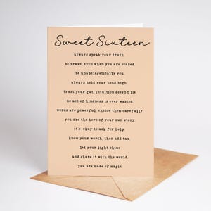 Sweet 16 Birthday Card, Daughter Sweet Sixteen Birthday Card, 16th Birthday Gift, Granddaughter, Niece Sweet 16 Card 5x7 LARGE Keepsake Card image 2