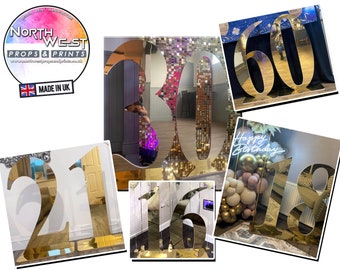 4ft XL Freestanding Gold Mirror Acrylic Numbers With Matching Removable Base - Party Event Props, Big, Giant Festival, Gold Birthday Numbers