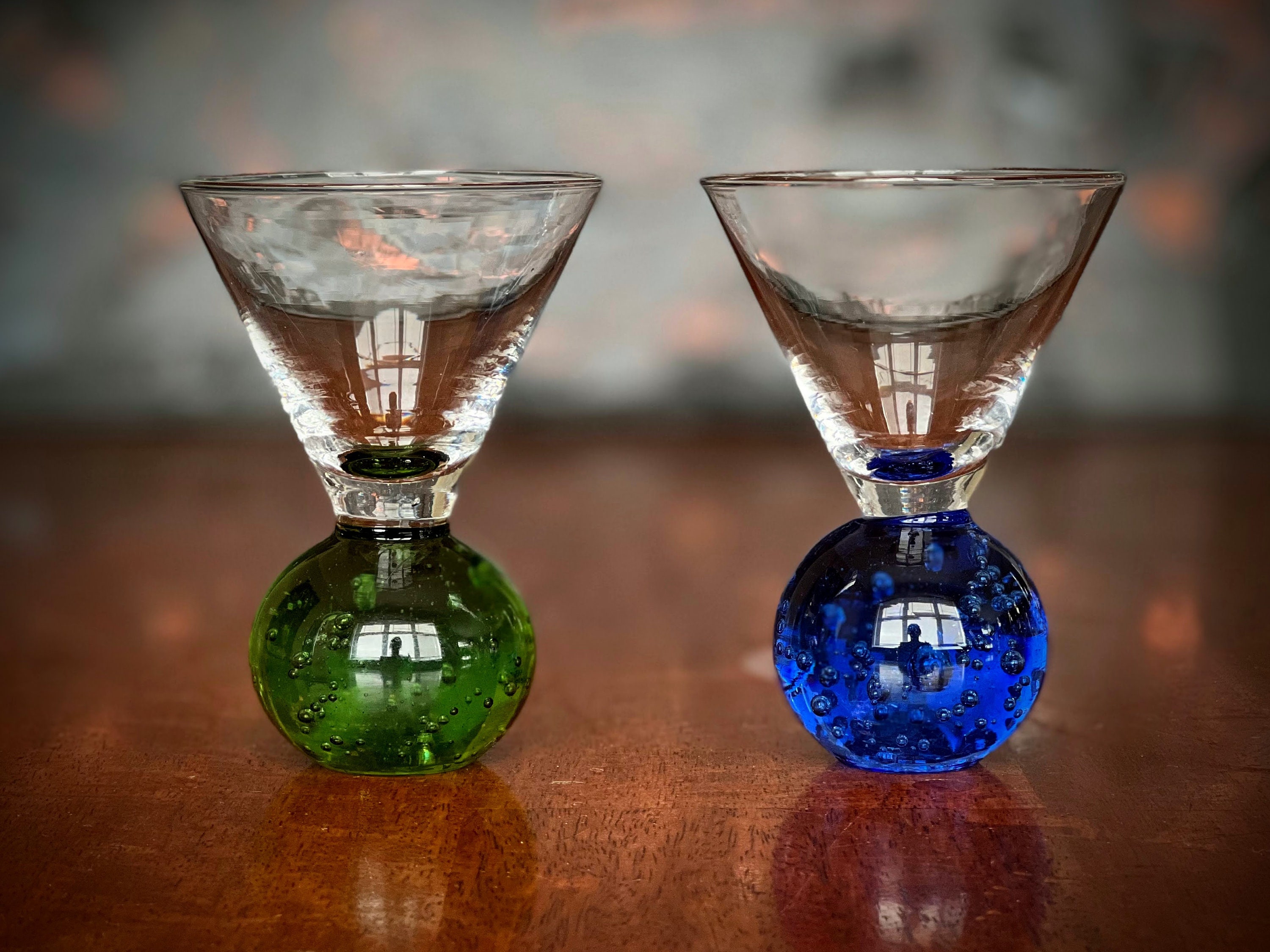 Martini Glasses, Controlled Bubble Base, Cocktail Glasses, Green