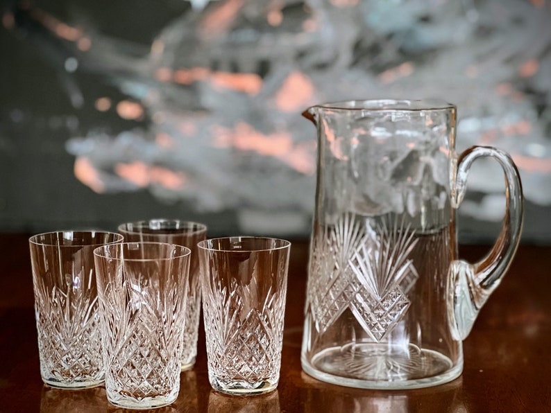 Cut Crystal Pitcher and Glasses Lemonade or Water Jug Etsy Canada