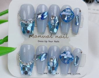 An Ocean Of Stars Press On Nails Manicure / Reusable Nails /Medium-Long Coffin