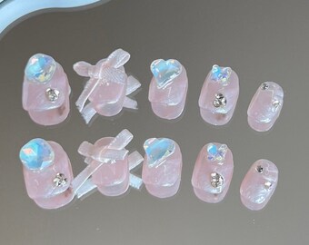 Heart’s Mirage Press On Nails Manucure/ Réutilisable/ Forme Squoval 18 mm Taille S