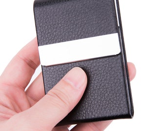 Metal Cigarette Case PU Leather Pocket for Men Women Ladies Slim & Regular