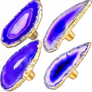 Purple Agate Cabinet Knobs (4pc) | Crystal Stone Drawer Pulls with Gold Edge