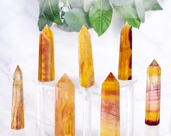 3” Yellow Candy Fluorite Tower - YOU PICK Mini Crystal Wands Sunset Fluorite Points