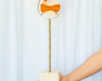 18” Orange Agate Slice on Gold Stand | Modern Boho Crystal Decor
