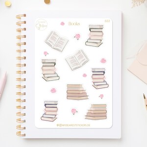 Feuille d'autocollants « Livres » - autocollants en papier pour les rats de bibliothèque, les amateurs de livres et tous ceux qui aiment lire, peints à la main pour les planificateurs et comme cadeau