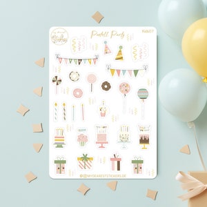 Hoja de pegatinas "Pastel Party" para niños con motivo de pegatinas de papel como regalo de cumpleaños, escolarización, baby shower y nacimiento, colores pastel