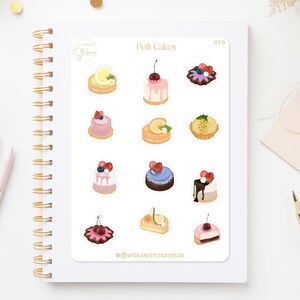 Feuille d'autocollants "Petit Cake" - Pâtisseries sucrées, petits gâteaux peints à la main comme autocollants en papier pour agendas et comme cadeau