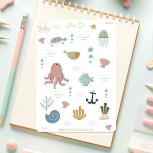 Feuille d'autocollants « Deep Sea » créatures sous-marines pour enfants, motif autocollant en papier comme cadeau pour les anniversaires, la rentrée scolaire, les baby showers et les naissances