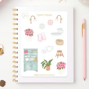 Feuille d’autocollants « Farm House » Autocollants de style ferme pour les planificateurs et comme cadeau, peints à la main