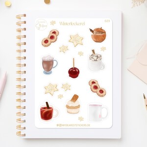 Feuille d'autocollants « Friandises d'hiver » - Biscuits d'hiver et de Noël et autocollants en papier à motifs de cacao pour planificateurs et peints à la main comme cadeau