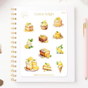 Stickervel Lemons Delight - Heerlijk uitziende taarten, ijs en limonade gemaakt van citroenen, papieren stickers voor journaling, planners, cadeau-ideeën