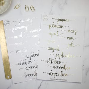 Adesivo "Mesi" in lamina tedesca o inglese in nero, oro, argento o oro rosa per planner, bujo, journaling, calendario, diario