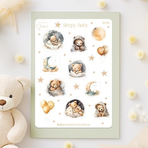 Sleepy Baby, autocollants neutres pour nouveau-nés, autocollants en papier à motifs vintage pour planificateurs, album mémoire comme cadeau pour baby shower et naissance